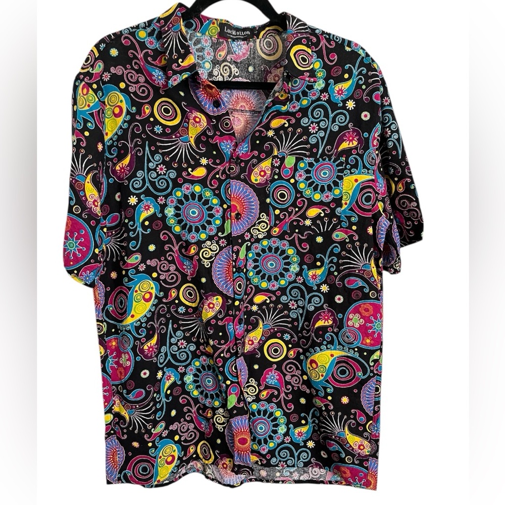Luc Matton Men’s (Unisex) L Cotton Linen Blend Colorful Paisley Patterned Shirt